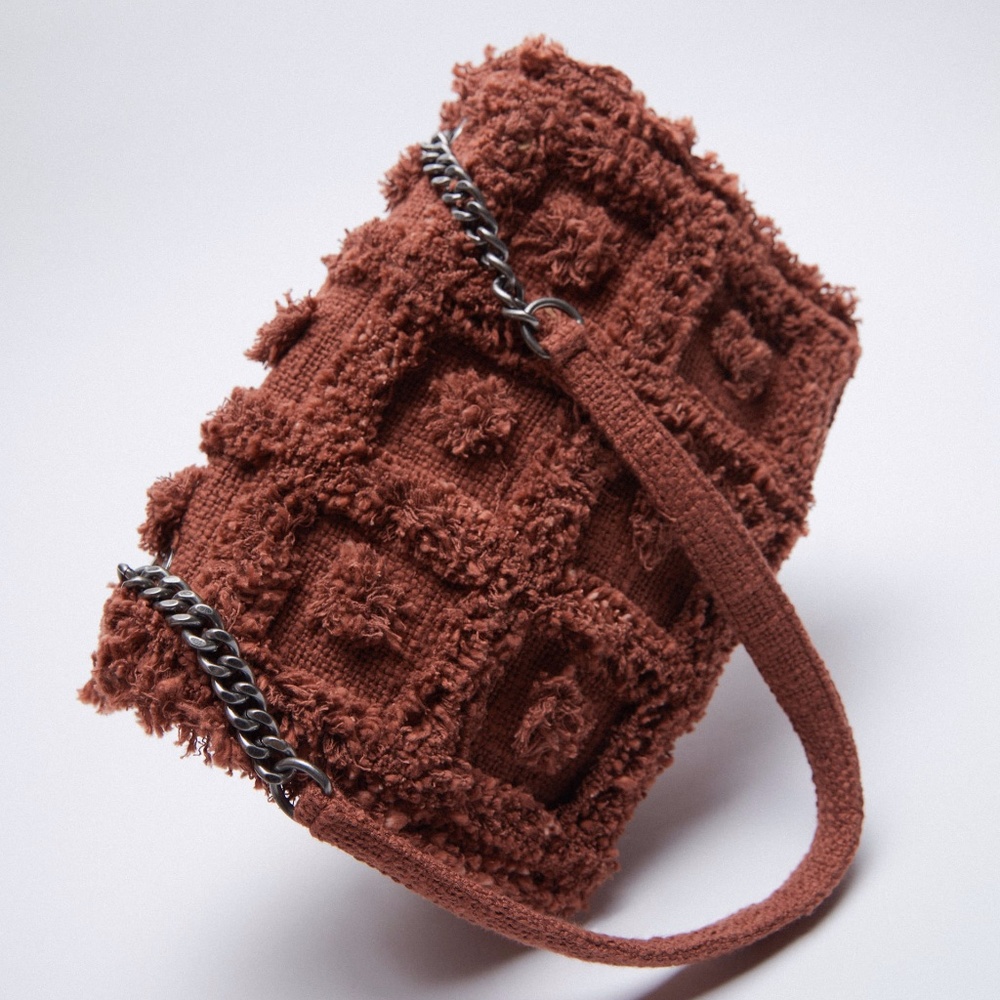 NWT Zara Orange Fringed Tweed Purse